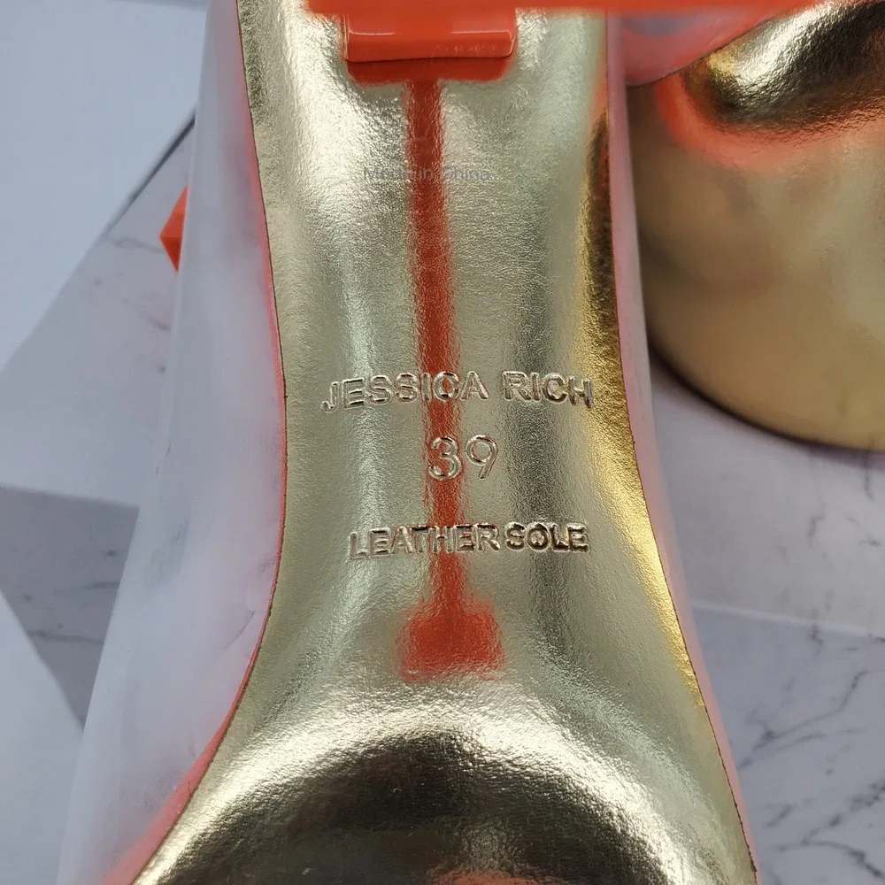Jessica Rich So Fancy Clear Vinyl‎ Pointed Toe Heels Orange Womens Size 39=9